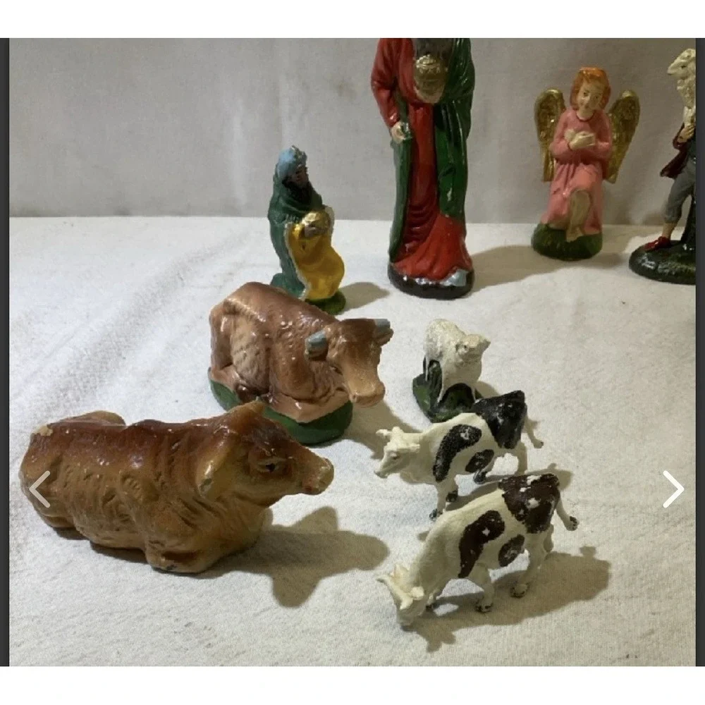 Nativity, Composite And Mache In Italy /japan VintageNativity Set 17 Pieces BinR